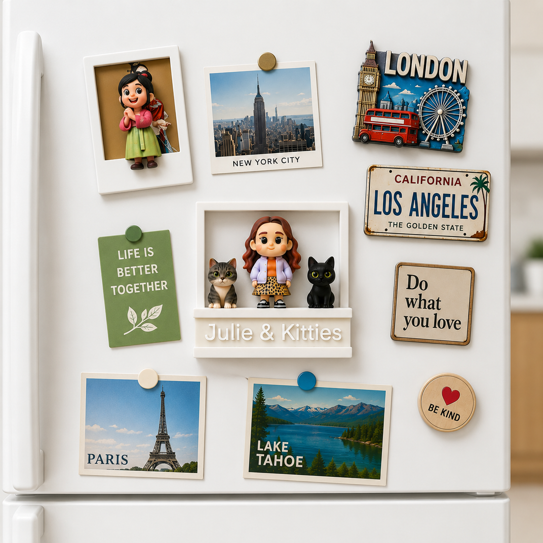 Custom Polaroid-style 3D fridge magnet created from a photo